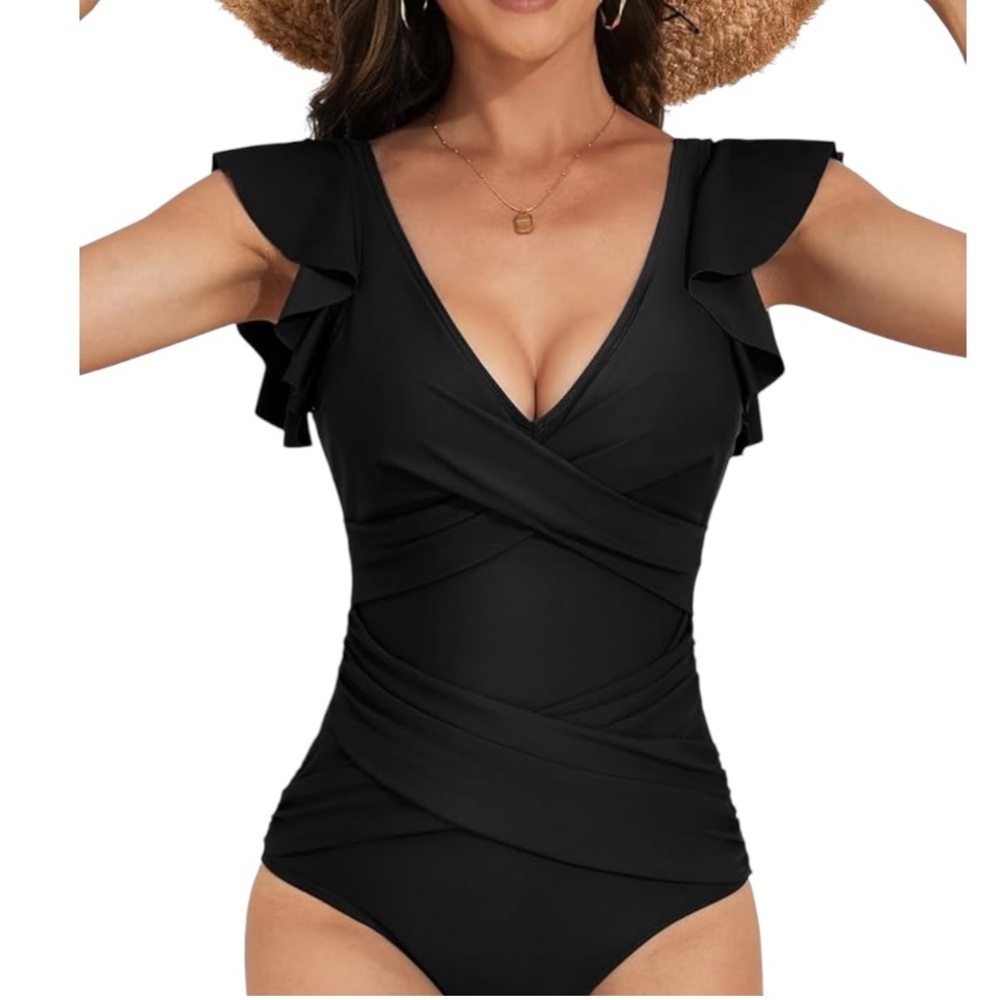 Elegant B2Prity Black Ruffle One Piece  Swimsuit